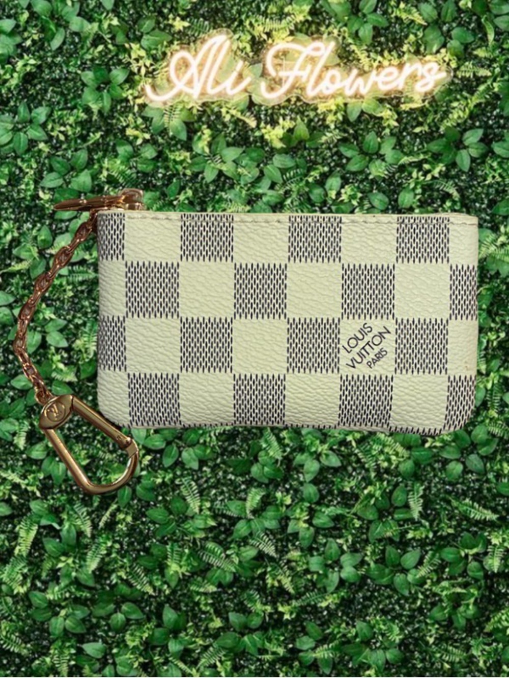 Louis Vuitton Cream and Navy Checker Key Clip Pouch